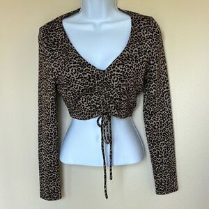 Emory Park Leopard Cheetah Animal Print Crop Cropped Long Sleeve Shirt small